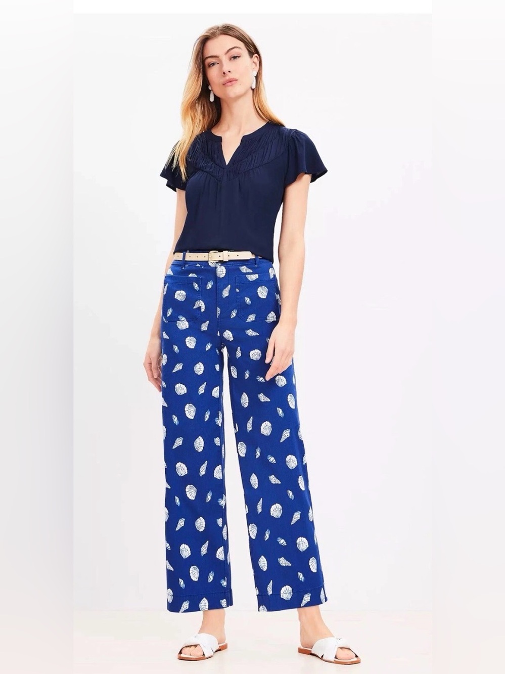 NWT Loft Palmer Wide Leg Crop Pant In Shell Print